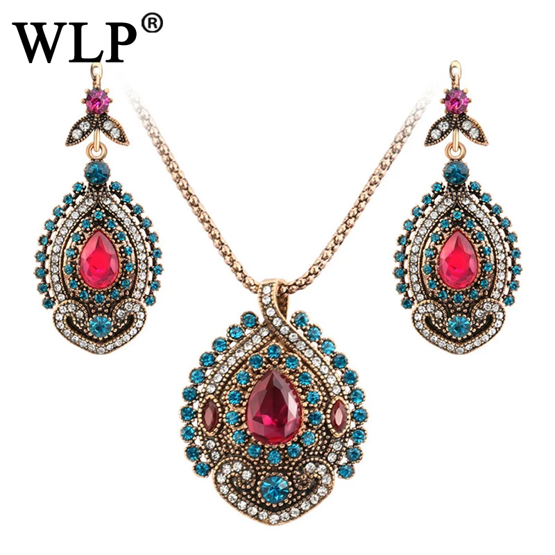 Фото WLP 2018 женские роскошные Винтажные Ювелирные наборы для женщин серьги ожерелье