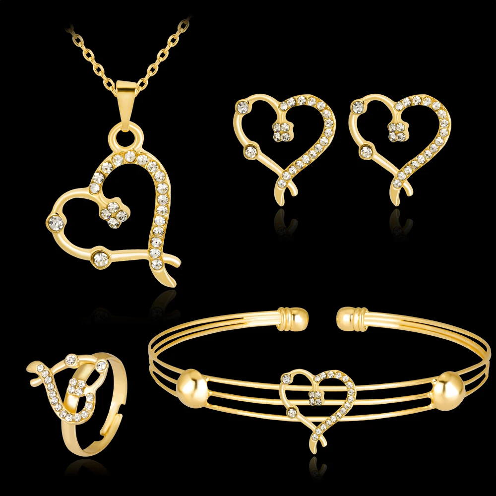 KARASU милое сердечко полое ожерелье со стразами серьги кольцо браслет для невесты
