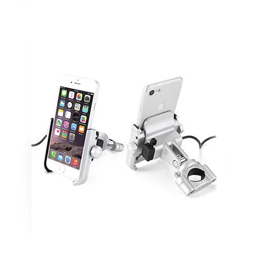 Silver With USB Универсальный мотоцикл велосипед Скутер ATV 19-30 мм руль зеркало заднего вида держатель для мобильного телефона Подставка Кронштейн USB порт зарядное устройство - Цвет: Silver With USB