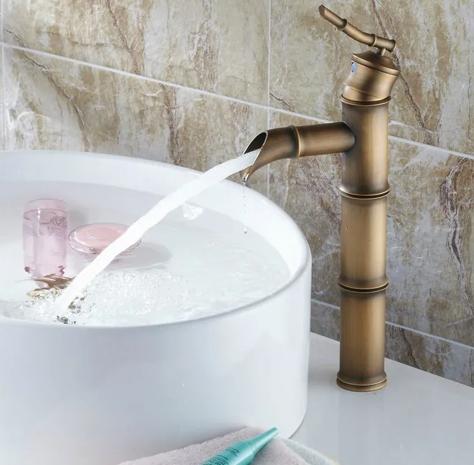 

Antique Brass Bamboo Style Single Lever Handle Bathroom Vessel Sink Basin Faucet Mixer Taps anf107