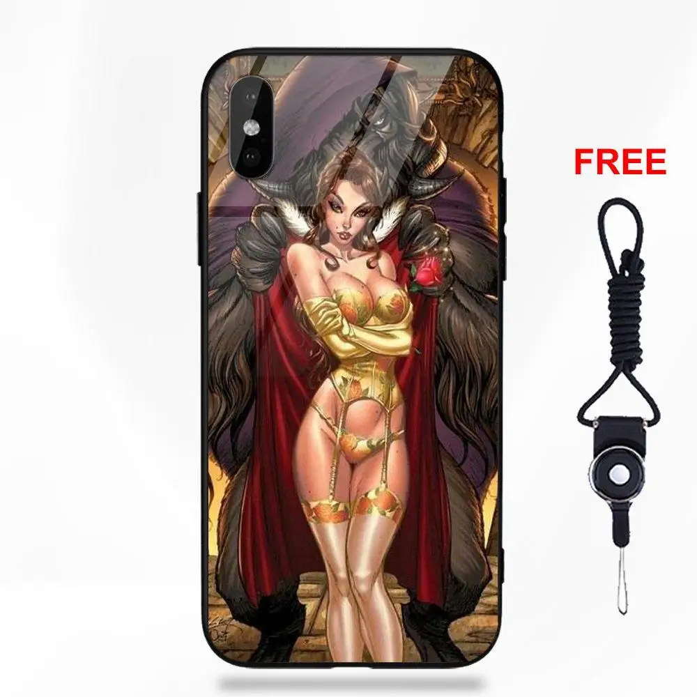 For Apple iPhone 5 5C 5S SE 6 6S 7 8 Plus X XS Max XR Silicone TPU Frame Tempered Glass Shell Tattoo Princess Belle Mug Shot | Мобильные