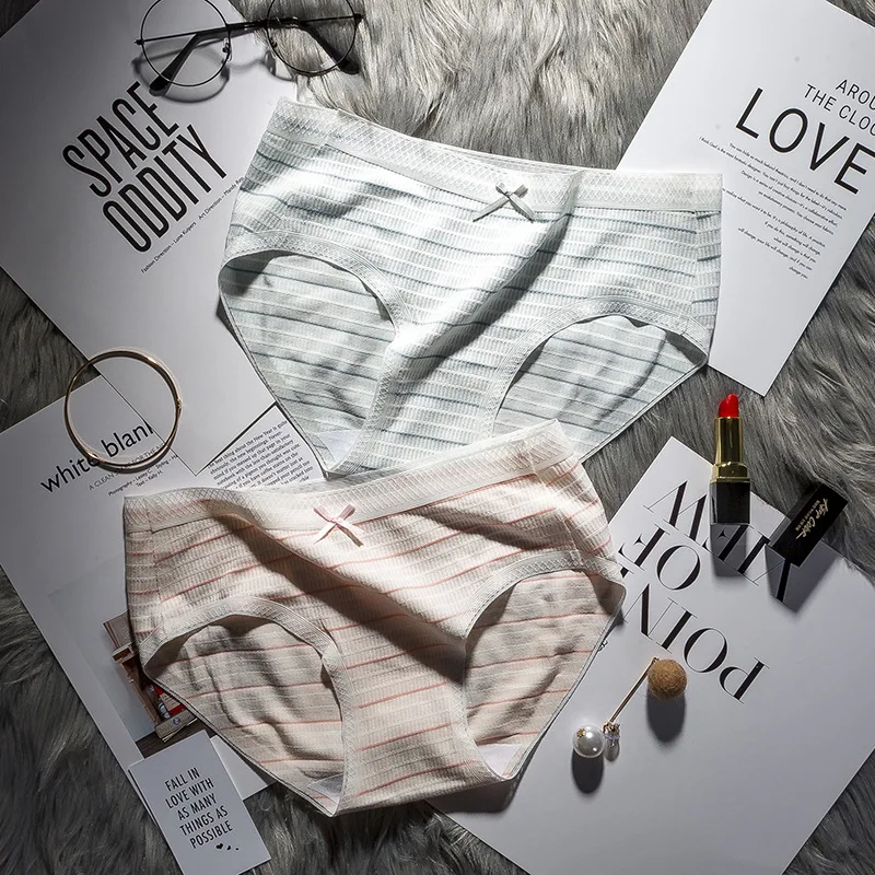 Полосатое бесшовное хлопковое женское нижнее белье простые кружевные