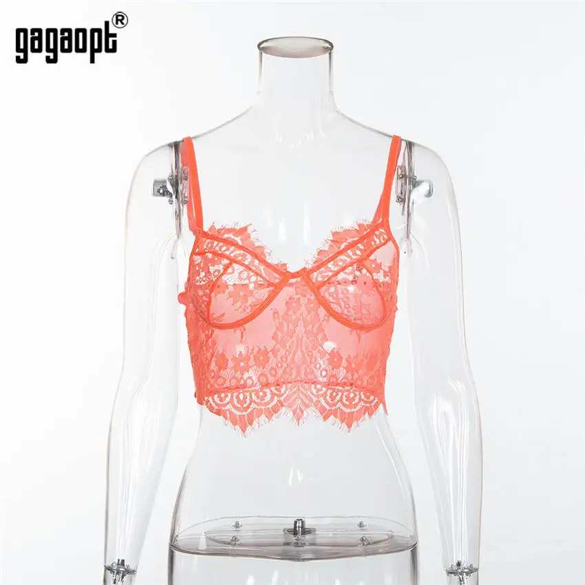 Gagaopt, 6 цветов, кружевная майка, женская мода, женская майка, топ с цветочной вышивкой, кроп-топы, блузы - Цвет: Fluorescent Orange