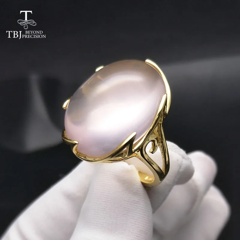 Tbj большой коктейль кольцо для вечерние 21ct овальным вырезом розовый кварц