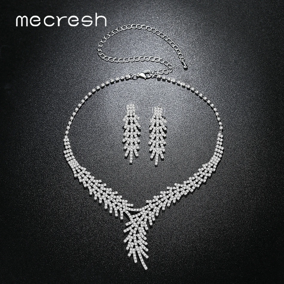 Женский комплект ювелирных изделий Mecresh ожерелье и серьги серебряного цвета с