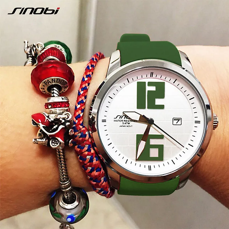SINOBI Женские кварцевые часы модные спортивные водонепроницаемые силиконовые