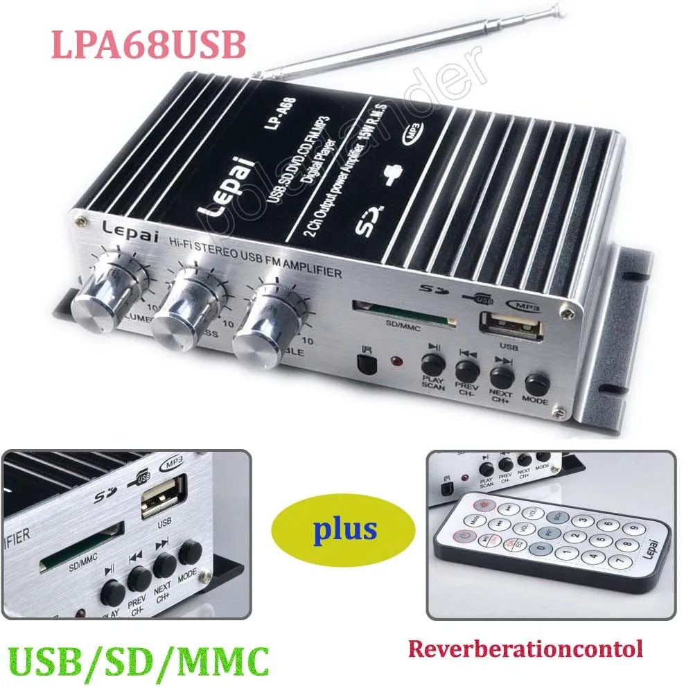 Digital 2x15W RMS Mini Amplifier Remote control USB MP3 Media SD Card FM Channel 2 output power amplifier | Автомобили и