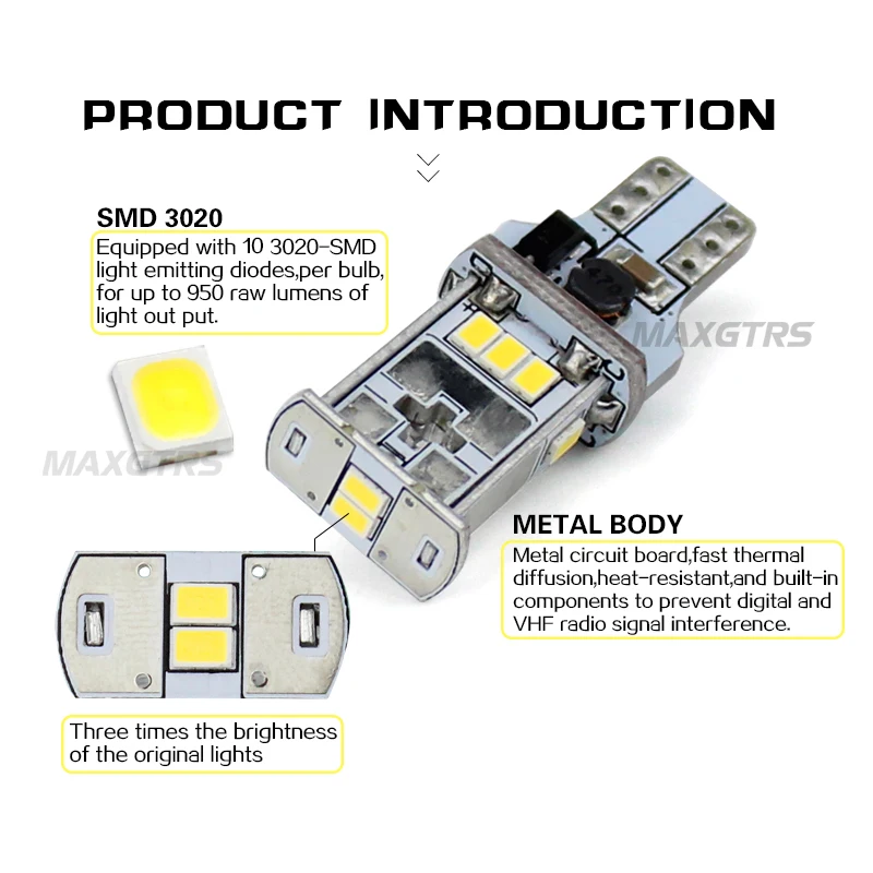 MAXGTRS 2x921 912 T15 W16W светодиодный светильник CANBUS без ошибок для автомобиля, задний фонарь, белый янтарь, теплый белый 4300K