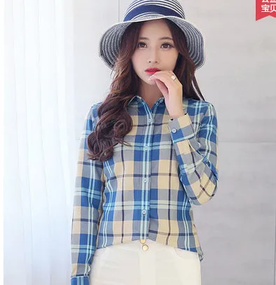 Женская рубашка с длинным рукавом осенне Весенняя блузка в шотландскую клетку