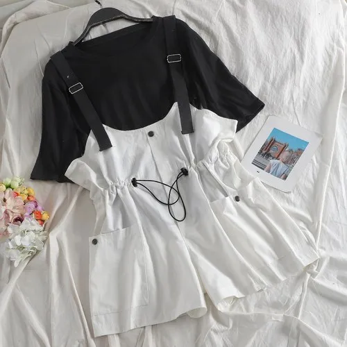 Женский комплект из 2 предметов футболка с круглым вырезом модные комбинезоны