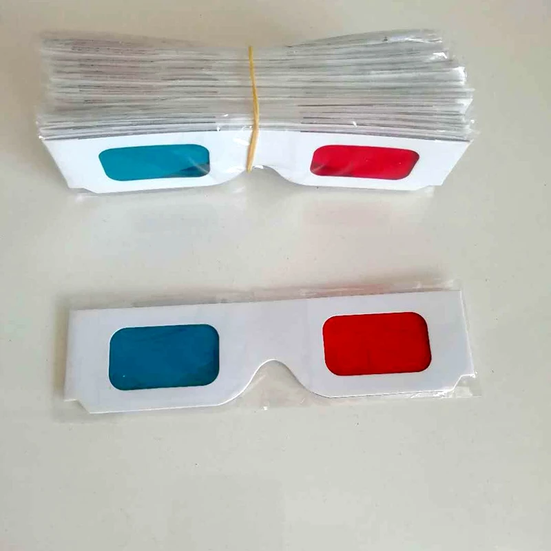Оптовая цена 100 пар/лот универсальные бумажные анаглиф 3D очки красный/синий с