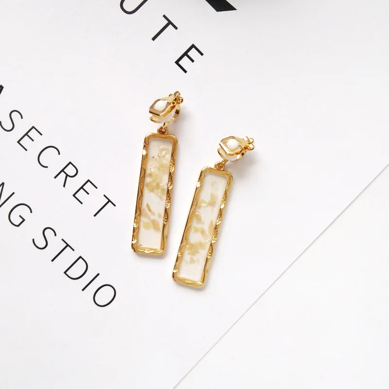 No Ear Hole Clips Без проколов уши отверстие Геометрическая блестящая Смола Прозрачный Прямоугольный зажим на серьги без пирсинга для женщин девочек Brincos - Окраска металла: No Ear Hole Clips