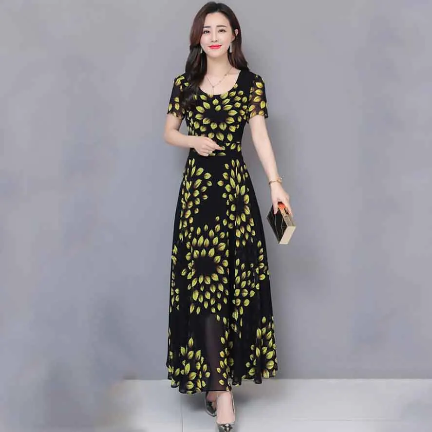 Повседневное шифоновое платье цветочный принт летнее 2019 женская обувь Vestidos дамы