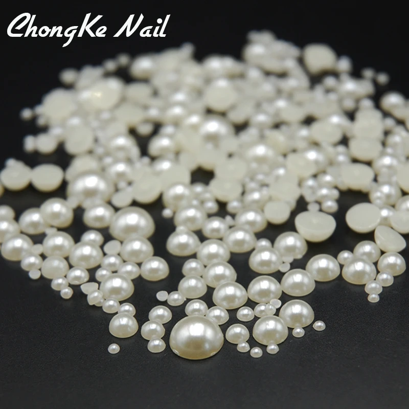 Полукруглые бусины разных размеров для украшения ногтей цвет слоновой