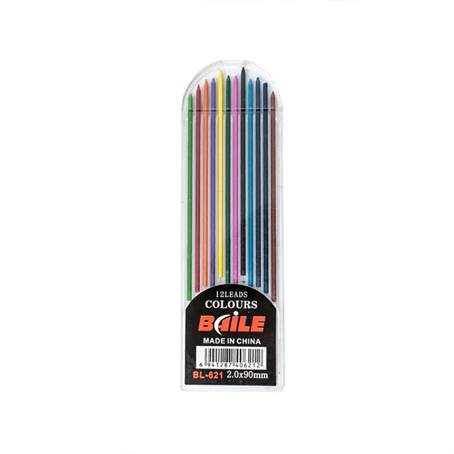 1 Pack Color 12 шт./упак. 2,0 мм Цветной карандашный грифель 2B механические стержни для карандаша сердечник для художественной школы Diy рисунок письменные принадлежности канцелярские принадлежности - Цвет графита: 1 Pack Color