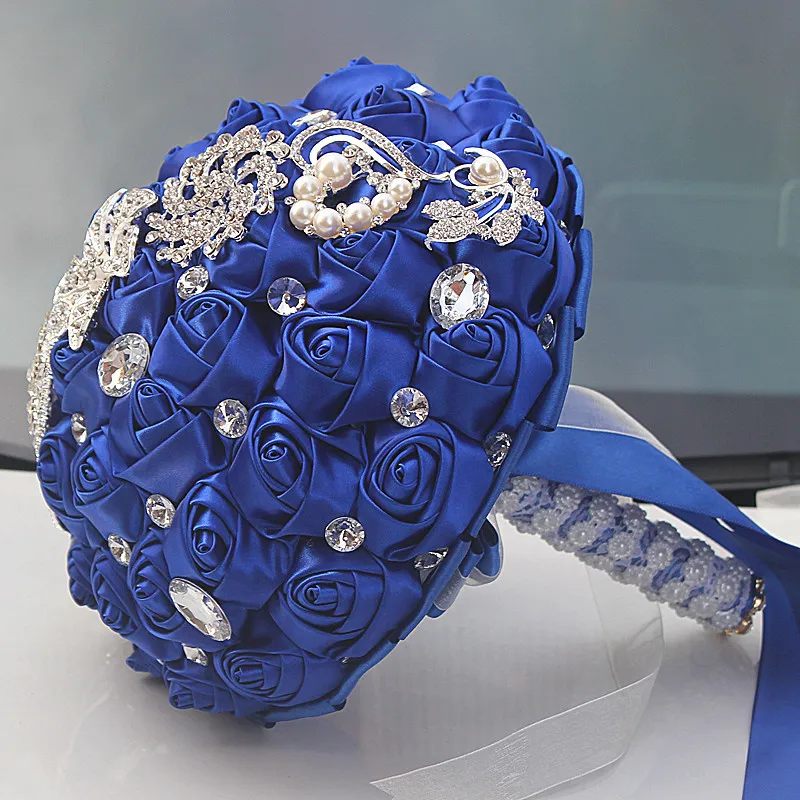 Свадебные букеты с искусственным жемчугом королевский синий атласный цветок