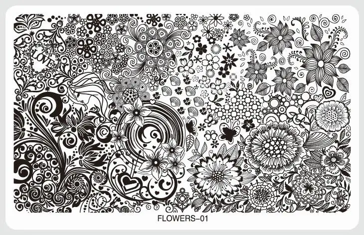 FLOWERS-01 1 шт.* Цветы для стемпинга ногтей пластины Различные дизайны DIY изображения акриловый дизайн ногтей шаблоны для маникюра трафареты инструменты для маникюра - Цвет: FLOWERS-01