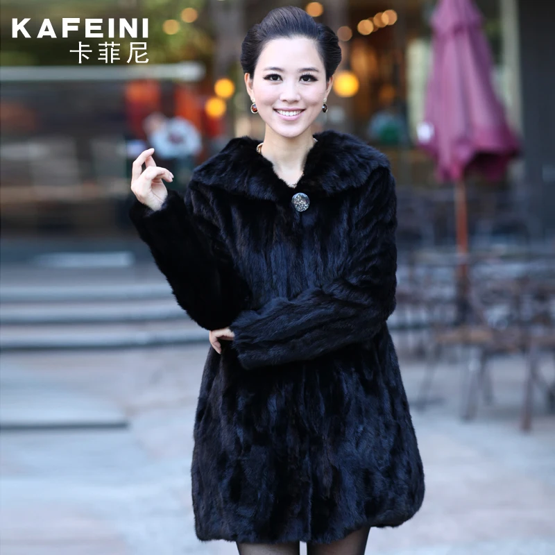 

Luxury Winter Women's Genuine Natural Spliced Mink Fur Coat With Turn-Down Collar Lady Warm Outerwear Coats VF0258