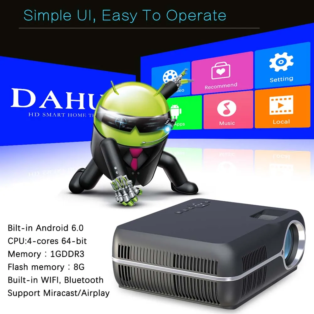 DH-A10 видео домашний Android WiFi проектор Full HD светодиодный ЖК-дисплей домашний кинотеатр умный проектор ТВ видео проектор