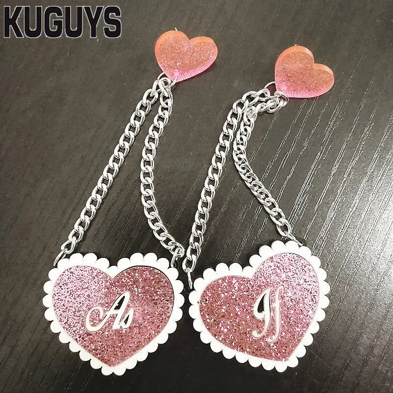 KUGUYS модные ювелирные изделия акриловые серьги с кисточками в виде сердца для
