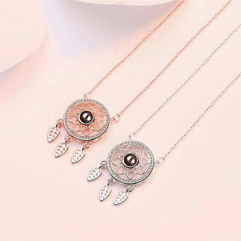 Ожерелье женское Ловец снов серебристого цвета с проекцией Я тебя люблю на 100