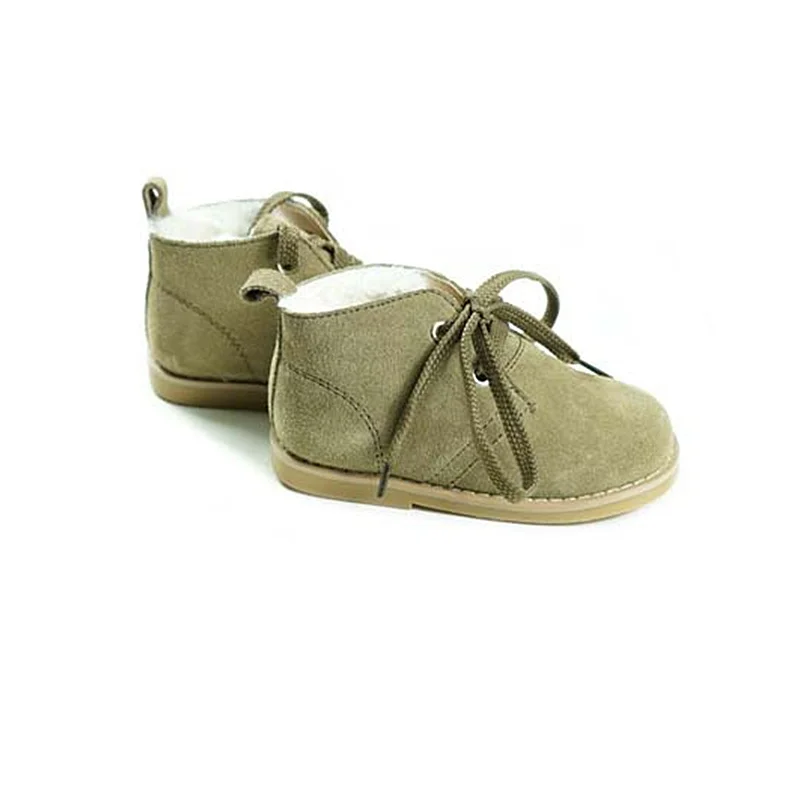 Замшевые кожаные ботинки для девочек модные теплые детские из овечьей шерсти