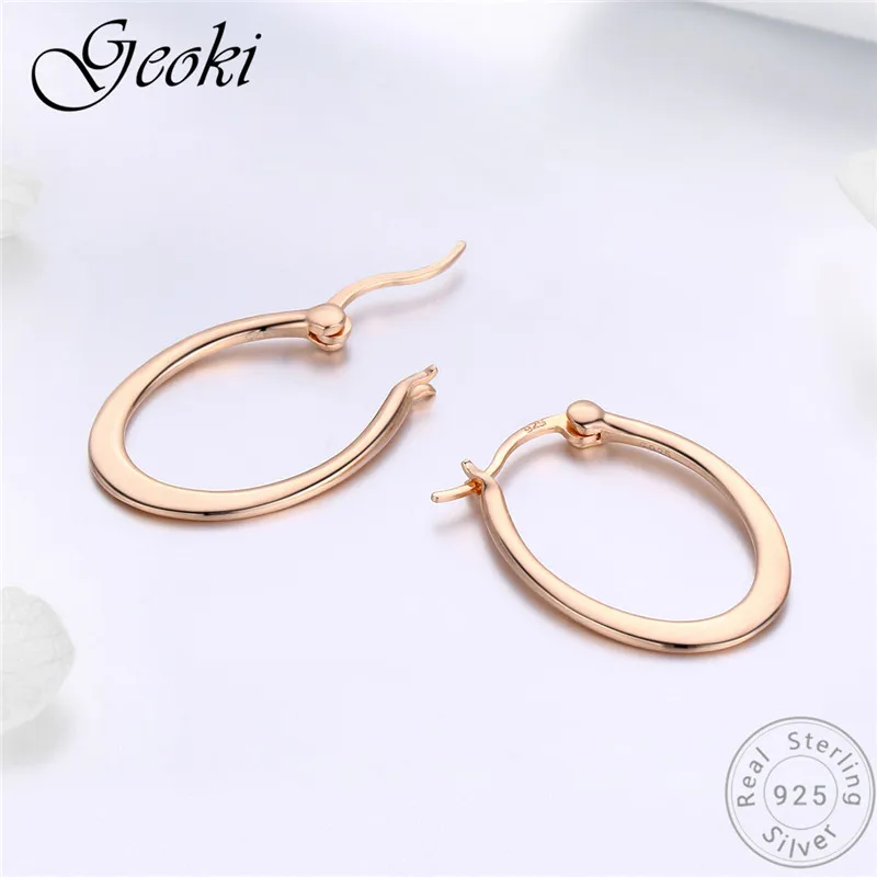 Geoki 925 стерлингового серебра розовое золото милые круглые серьги-кольца S925 простые круглые серьги свадебный подарок для женщин Роскошные ювелирные изделия