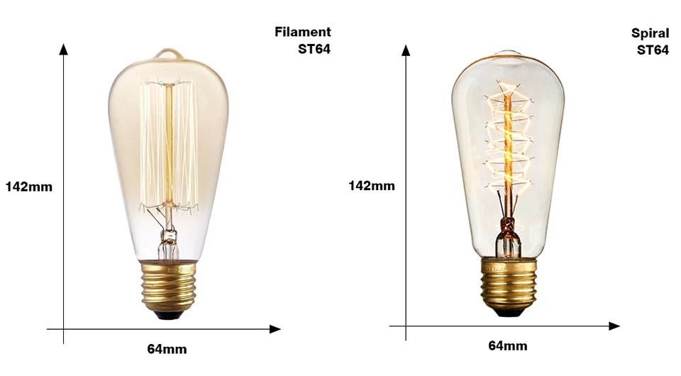 Винтаж Edison светильник лампочка E27 220v 40w Ретро Эдисон лампы ST64 T45 T100 T185 G80 G95 A19 нити накаливания светильник