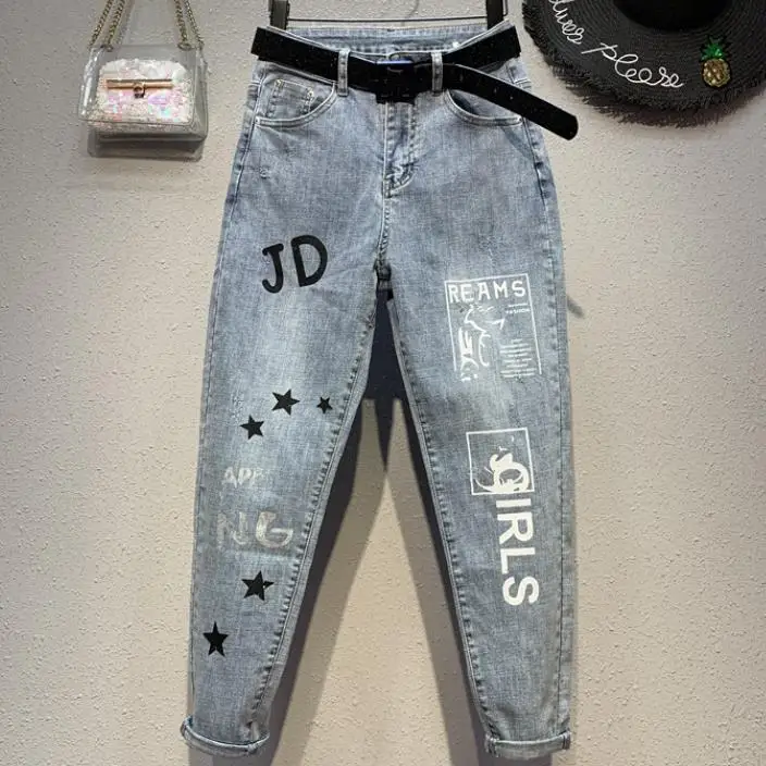 Женские джинсы новинка весны 2020 Модные свободные шаровары с высокой талией и