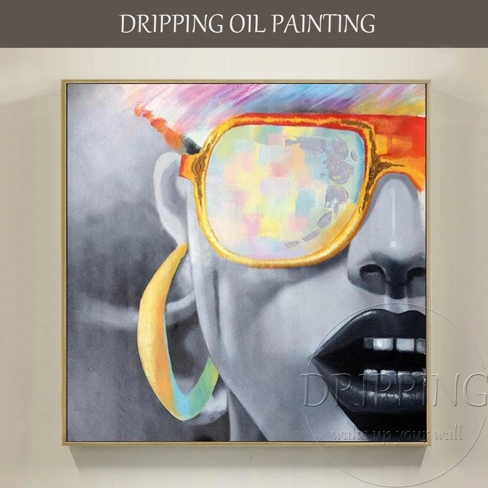Ful Hair Modern Lady Wearing Sunglasses Oil Painting For Wall Decor Picture Modern Figure Oil Painting