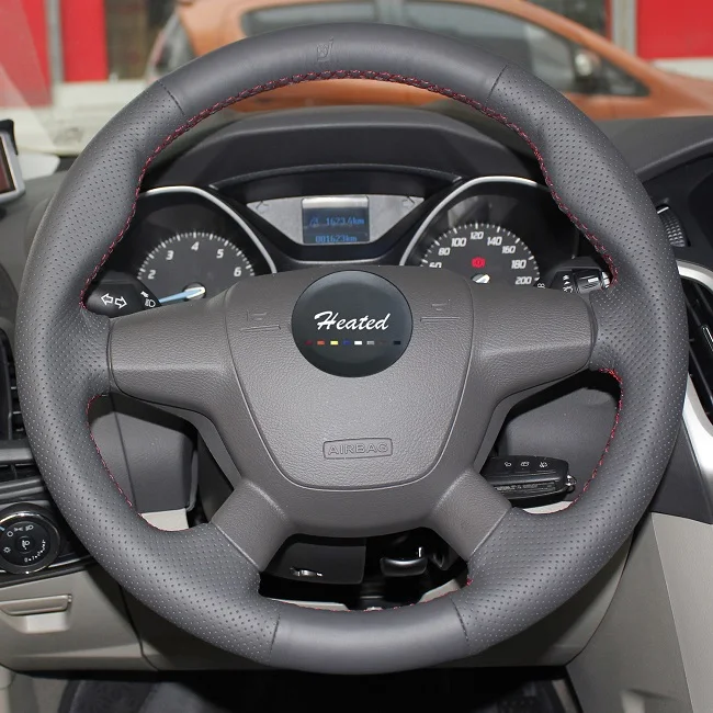 Red stitch Оплетка на руль для Ford Focus 3 2012- KUGA Escape C-MAX чехол ppc крышка ручного тормоза чехол для рычага переключения передач - Название цвета: Red stitch