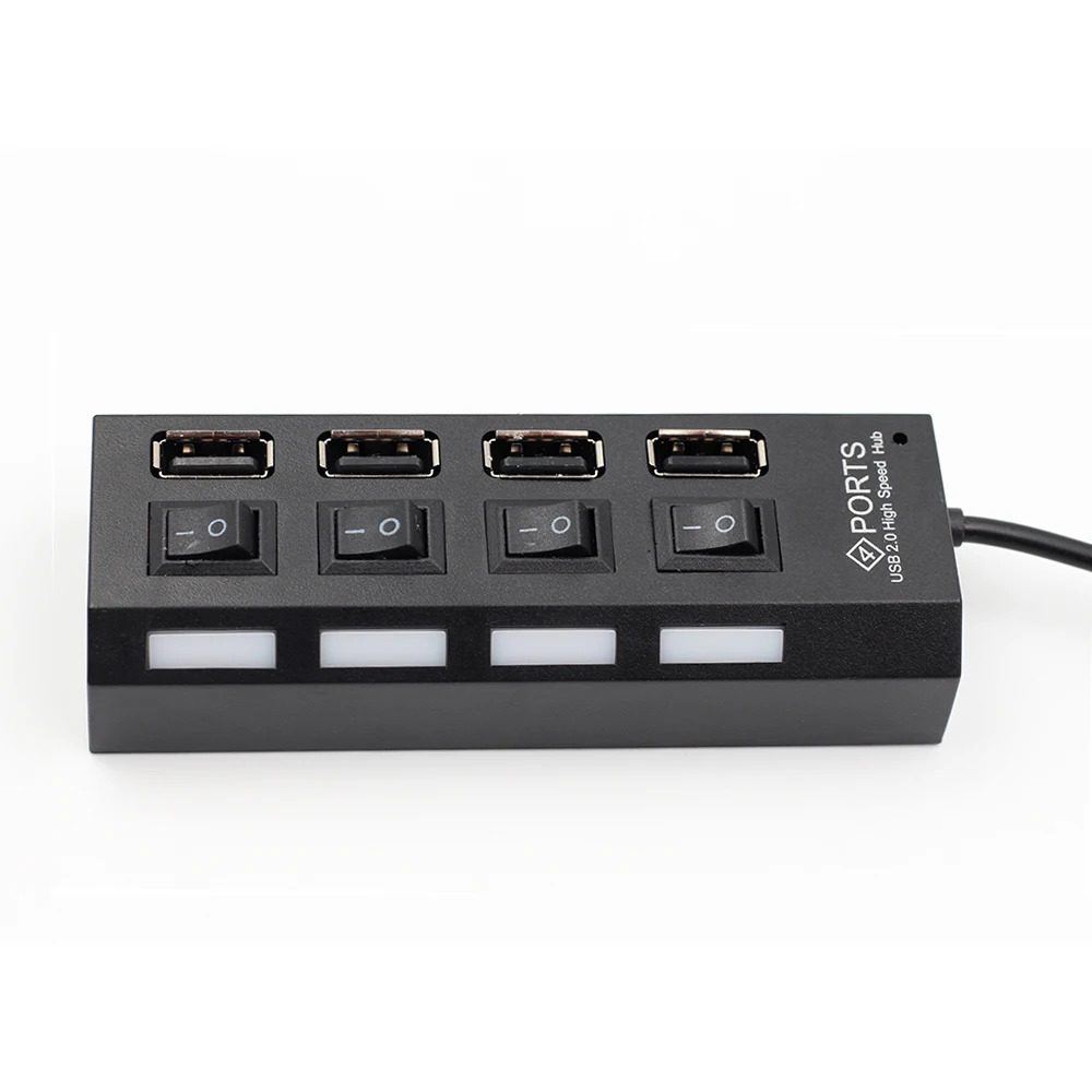 USB 2.0 Хаб Тонкий 4 Порта LED High Speed С Выключателем Питания Кабель Для Портативных ПК