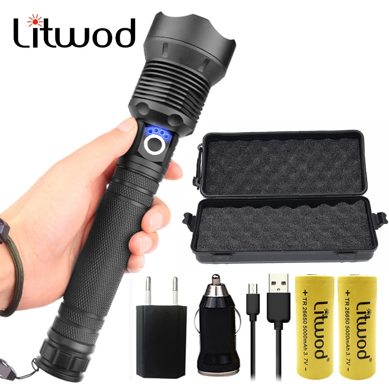 Litwod Z35 50000LM XHP70.2 Мощный тактический светодиодный фонарик с аккумулятором 18650