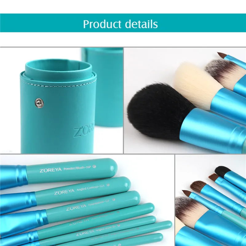 Zoreya Brand 7Pcs Black Natural Goat Hair Lip Professional Makeup Brushes Blush Powder Foundation Eye Shadow Makeup Tools