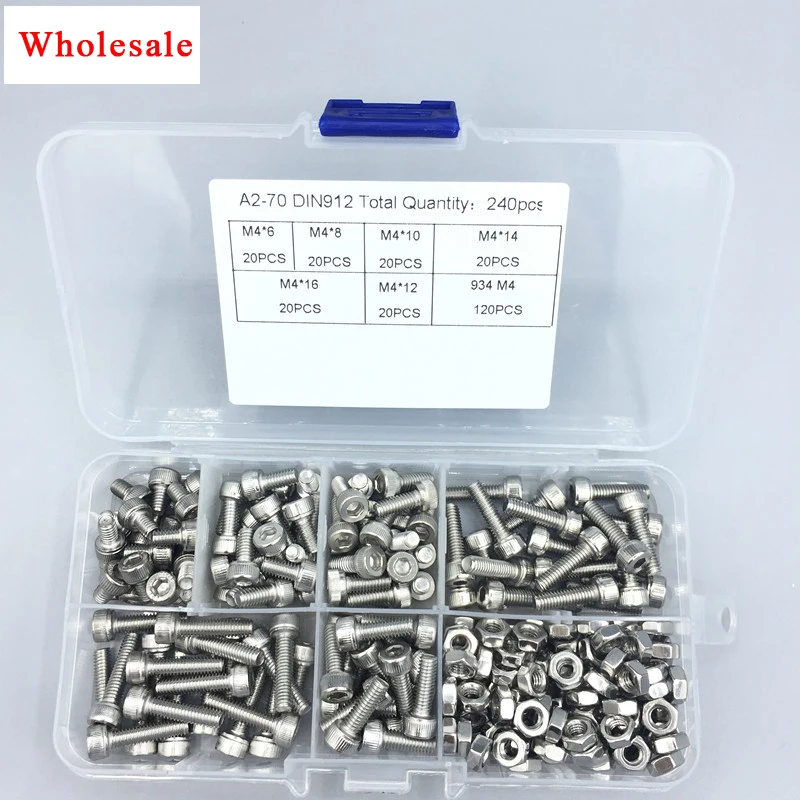 

M4 DIN912 Stainless Steel Hex Hexagon Socket Head Cap Screws Nuts Assortment Kit Inner Hex Socket Bicycle Bolt Metric Thread All