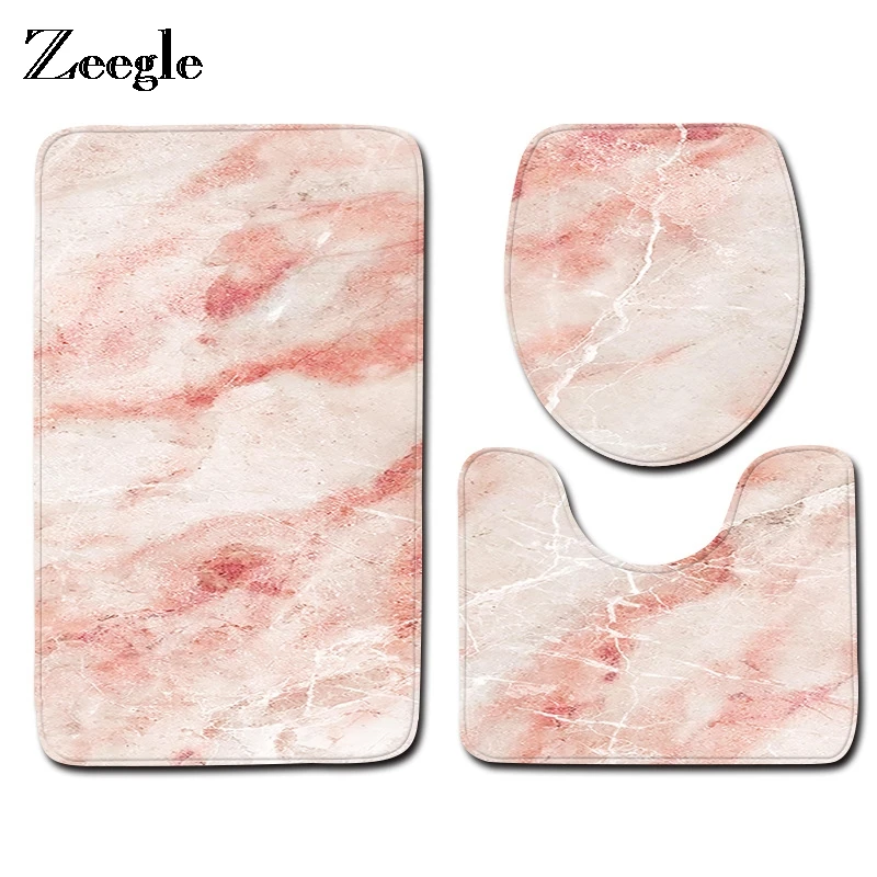 Мрамор узор Коврик для ванной комнаты Набор 3 шт. Туалет ковер Ванная комната на