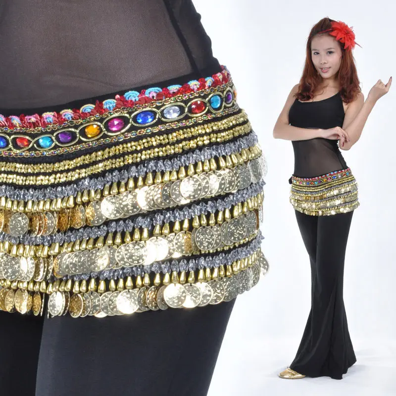 Женский набедренный костюм для танца живота бархатный пояс с золотыми монетами 9