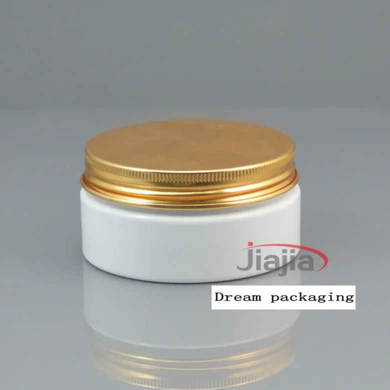 50 шт. Белый ПЭТ jar 80 г Пластик банку с золотой/Бронзовый/черный алюминиевой