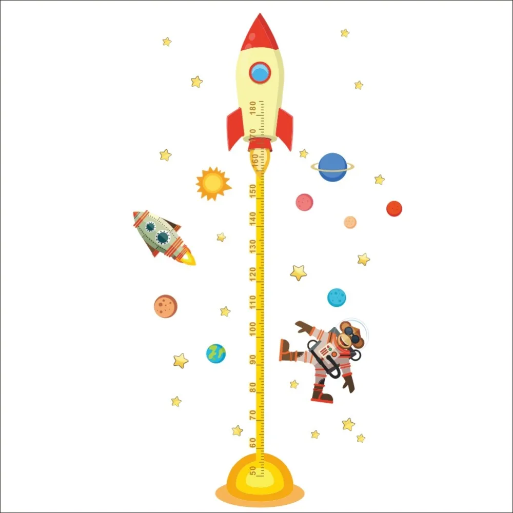 Monkey Rocket Out To Space Height Measure Wall Sticker For Children Room Pvc Growth Chart Home Decals Cartoon Mural Art Poster | Дом и сад