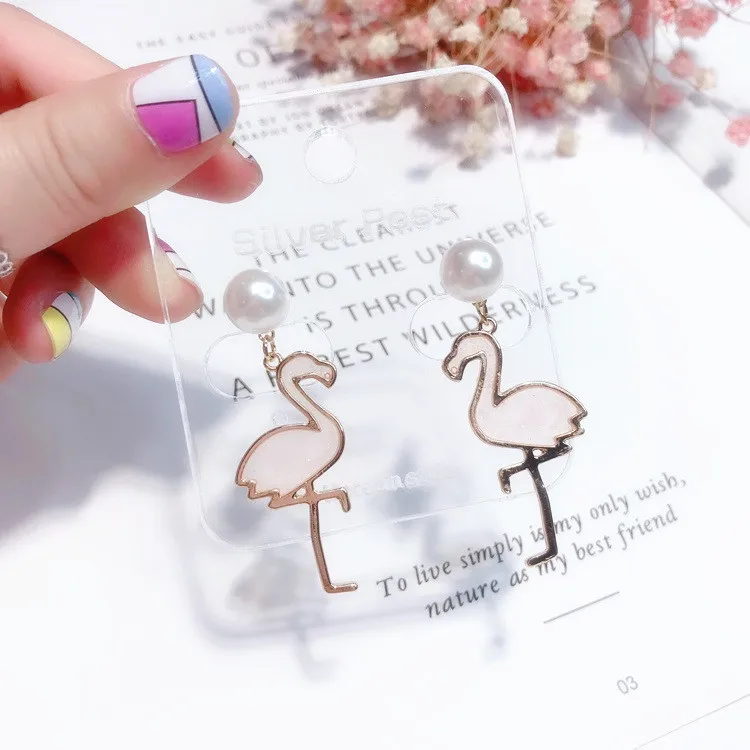 pink crane bird pearl earring Hypoallergenic fadeless fashion jewelry stud earrings women girl gift | Украшения и аксессуары