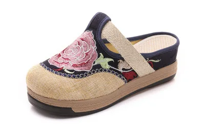 Model 5 Navy Veowalk/женские парусиновые тапочки на плоской толстой подошве с цветочной вышивкой; женские льняные эспадрильи ручной работы в богемном стиле; сезон лето - Цвет: Model 5 Navy