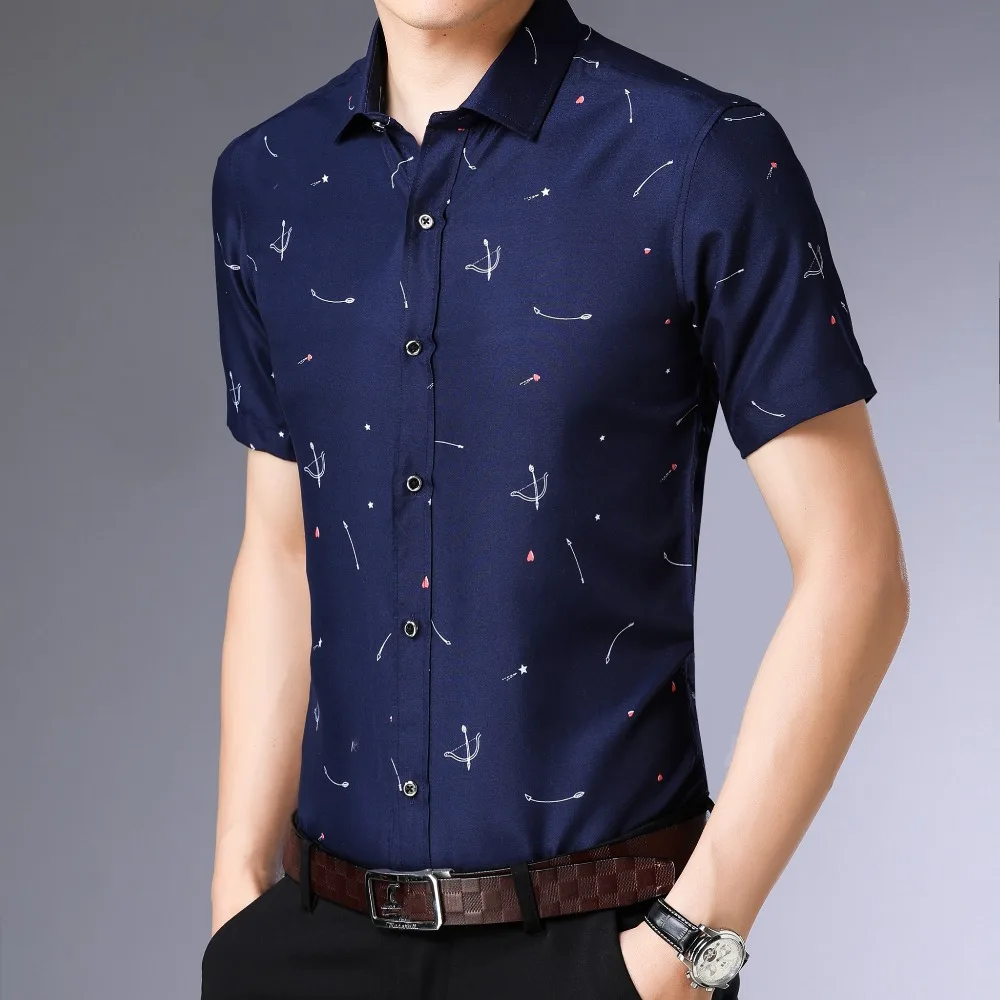 JZ CHIEF Mens печатных социальный Slim Fit рубашки модная одежда 2018 короткий рукав рубашка