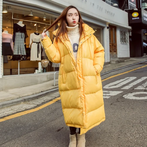 yellow Новое Женское зимнее пальто с хлопковой подкладкой X-long желтая куртка размера плюс с капюшоном Свободная верхняя одежда теплая Paeka Корейская Стильная верхняя одежда AC315 - Цвет: yellow