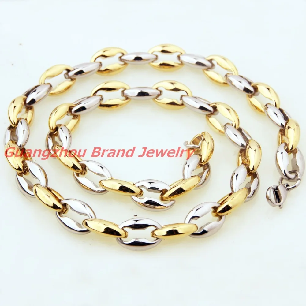 Цепочка мужская из нержавеющей стали 316L ожерелье серебристого и золотистого