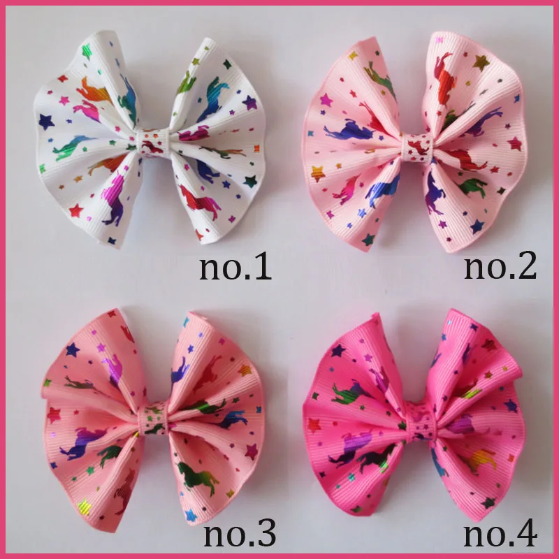 

50 BLESSING Girl 3" Fan Hair Bow Clip Unicorn Wholesale Laser Gold Stamping