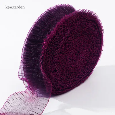 Kewgarden 2-1/" 60 мм жемчужные плиссированные пряжа атласные ленты вручную изготовленная лента DIY бант ленты упаковка Riband 30 ярдов/рулон - Цвет: 5