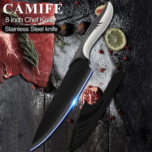 B.8 inch Chef Knife Кухонные ножи, набор ножей из нержавеющей стали, аксессуары для столовых приборов, фруктовый нож Santoku, шеф-повара для нарезки хлеба, кухонные ножи, крышки - Цвет: B.8 inch Chef Knife