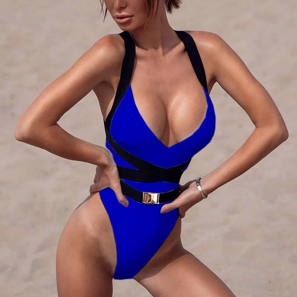 Сексуальный перекрестный ремень цельные купальные трусики с v-образным вырезом