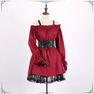 Женский винтажный Готический корсет с открытыми плечами красное платье из