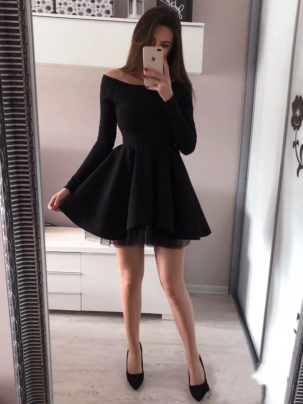 Дизайн с открытыми плечами короткое красное платье для выпускного вечера vestido de formatura с длинным рукавом черные платья на выпускной, вечер встречи выпускников